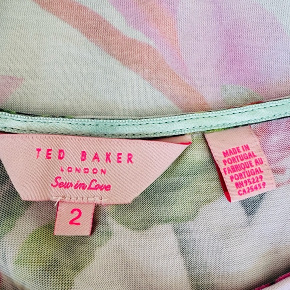 Ted Baker London Leileen Chameleon Camouflaged Tropical Pink Floral Top Sz 2 - Picture 6 of 8